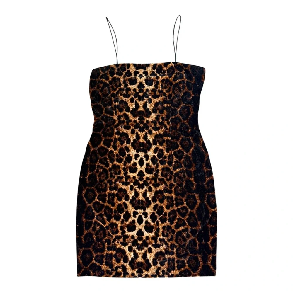 AQUA Women's Leopard Velvet Mini Dress Bloomingdales Exclusive Y2K S Tuscan Mom - Picture 2 of 4